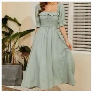 R Yiposha Women Vintage Elastic Ruffled Backless Dress XL